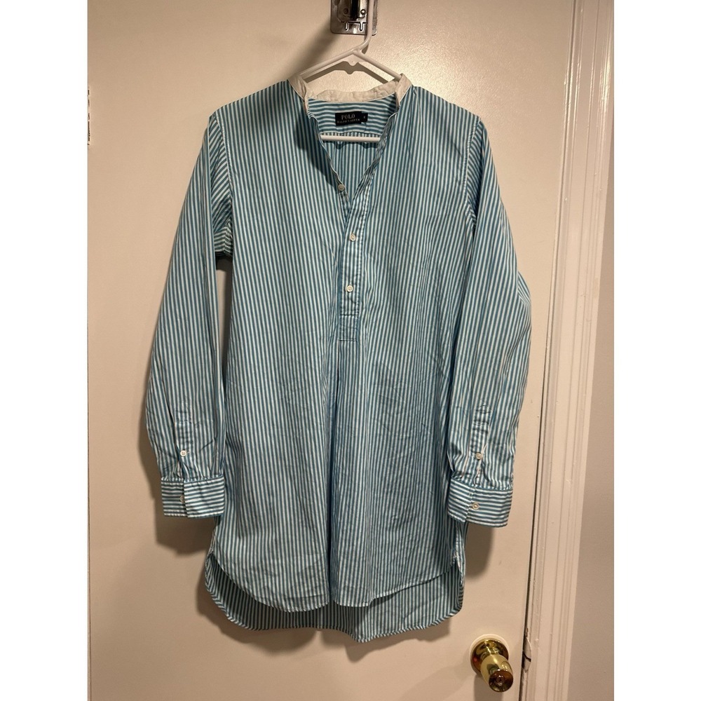 Polo Ralph Lauren Preppy Striped Tunic Shirt Dress Sz:8 Blue White Cotton